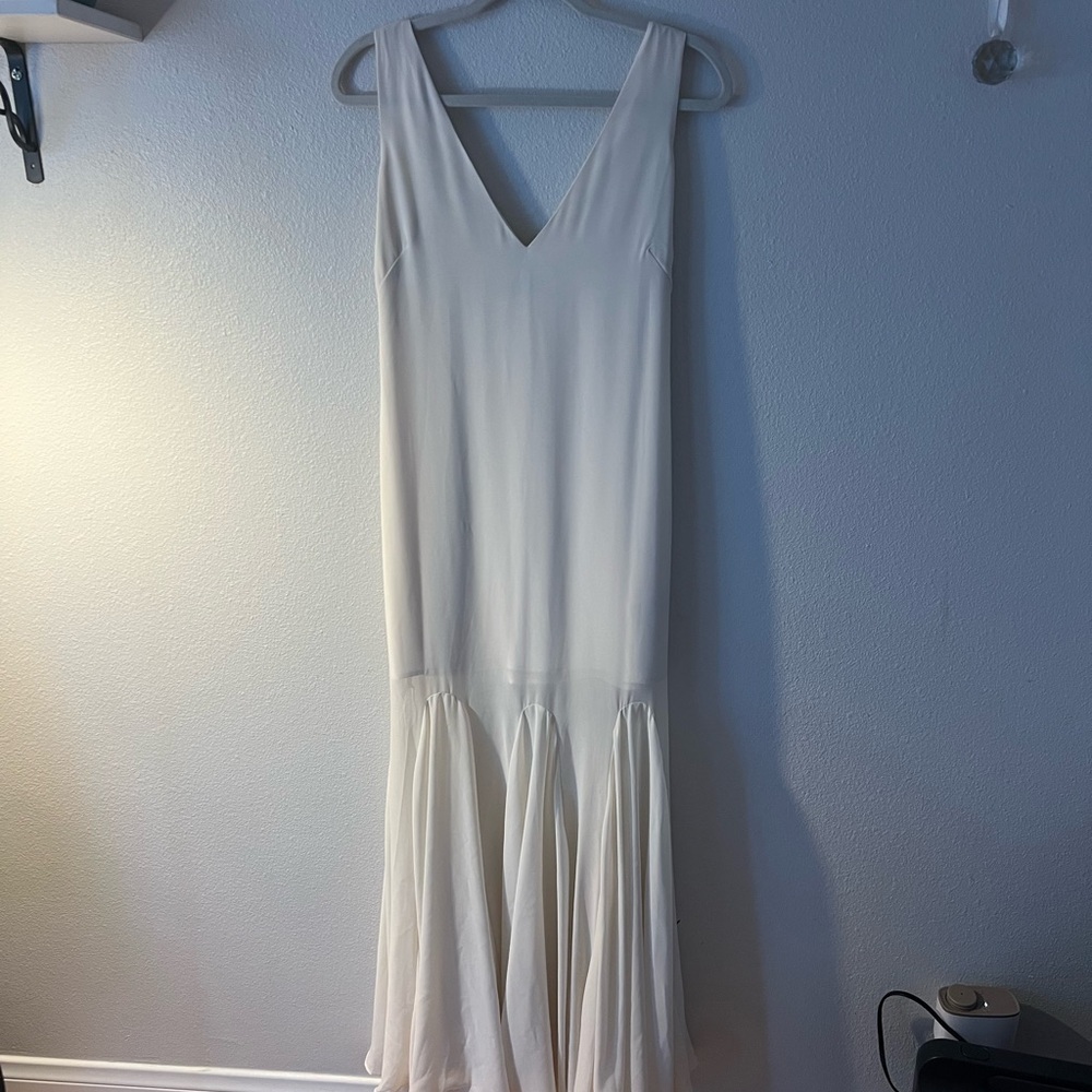 Abercrombie Plunge Godet Maxi Dress | Size Small | Altered | Warm Beige - Picture 5 of 9